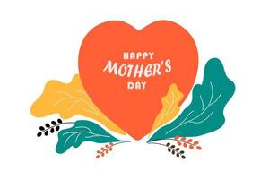 Mother's Day greeting card with heart, petals and floral elements. Poster or banner template. vector