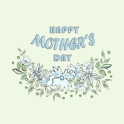 Mother s Day greeting card with blue flowers. Poster or banner template. Vector illustration.