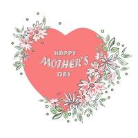 Mother's Day greeting card with pink flowers heart. Poster or banner template. vector