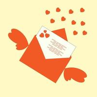 Red envelope with wings and hearts with congratulations on Valentine's Day. vector