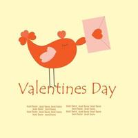 A red bird holds an envelope with a heart in its beak. vector