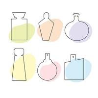 A set of delicate perfume bottles in the style of flat lines. Cosmetic product. vector