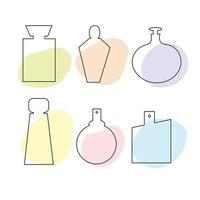 A set of delicate perfume bottles in the style of flat lines. Cosmetic product. vector