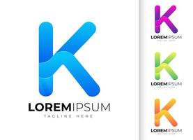 plantilla de diseño de logotipo de letra k. tipografía creativa moderna de moda k y degradado colorido vector