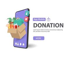 e-donation concept.close-up of gift box make an online donate via mobile phone vector