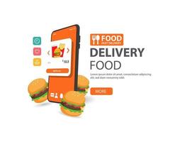Online food ordering. Vector concept illustration of mobile smartphone screen with Burger food.