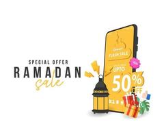 Ramadan sale banner, discount and best offer tag, label or sticker set on occasion of Ramadan Kareem and Eid Mubarak, vector illustration