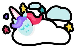 Dreaming unicorn flat vector illustration