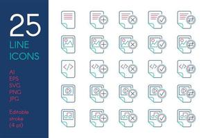 Documents and files color linear icons set vector