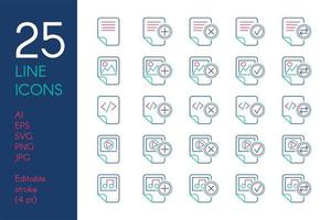 Documents and files color linear icons set vector