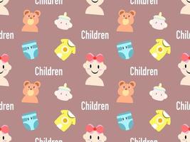 Toddler cartoon character seamless pattern on brown background. children vector