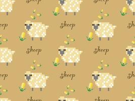 sheep cartoon character seamless pattern on brown background. vector