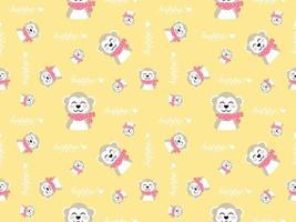 Monkey cartoon character seamless pattern on yellow background vector