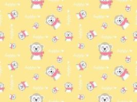 Monkey cartoon character seamless pattern on yellow background vector