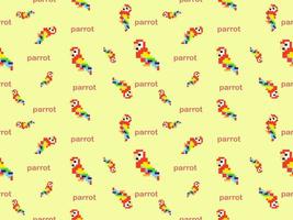 Parrot cartoon character seamless pattern on green background.Pixel style vector