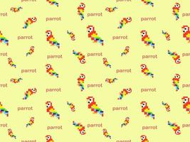 Parrot cartoon character seamless pattern on green background.Pixel style vector