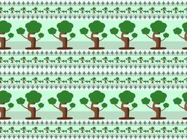 tree cartoon character seamless pattern on green background vector