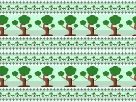 tree cartoon character seamless pattern on green background vector