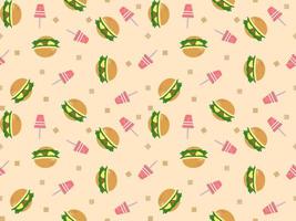 hamburger cartoon character seamless pattern on orange background vector