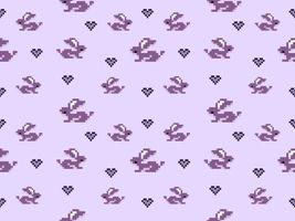 Rabbit cartoon character seamless pattern on purple background.Pixel style vector