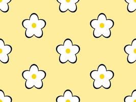 flower cartoon character seamless pattern on yellow background. vector