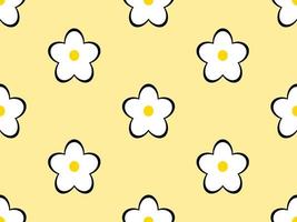 personaje de dibujos animados de flores de patrones sin fisuras sobre fondo amarillo. vector