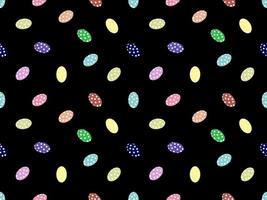 Easter eggs cartoon character seamless pattern on black background.Easter day vector