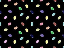 Easter eggs cartoon character seamless pattern on black background.Easter day vector