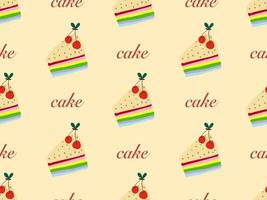 Cake cartoon character seamless pattern on yellow background. vector