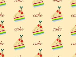 Cake cartoon character seamless pattern on yellow background. vector