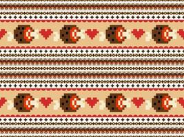 Meat cartoon character seamless pattern on orange background.Pixel style vector