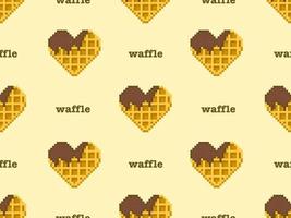 waffle cartoon character seamless pattern on yellow background.Pixel style vector