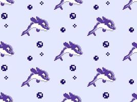 dolphin cartoon character seamless pattern on purple background.Pixel style vector