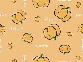 Pumpkin cartoon character seamless pattern on yellow background