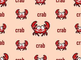 Crab cartoon character seamless pattern on orange background.Pixel style vector
