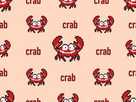 Crab cartoon character seamless pattern on orange background.Pixel style vector