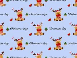 Reindeer cartoon character seamless pattern on blue background. Christmas vector