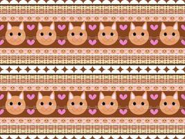cat cartoon character seamless pattern on brown background. vector