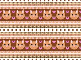 cat cartoon character seamless pattern on brown background. vector