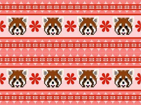 personaje de dibujos animados de panda rojo de patrones sin fisuras sobre fondo rojo. estilo de píxel vector