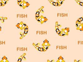 Fish cartoon character seamless pattern on Orange background.Pixel style vector