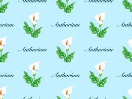 Anthurium cartoon character seamless pattern on blue background.Pixel style vector