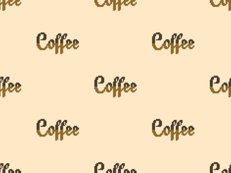 coffee text cartoon character seamless pattern on brown background.Pixel style vector