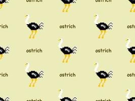 ostrich cartoon character seamless pattern on yellow background.Pixel style vector