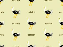 ostrich cartoon character seamless pattern on yellow background.Pixel style vector