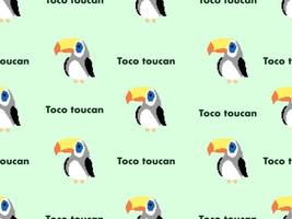 toco toucan cartoon character seamless pattern on green background.Pixel style vector