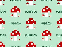 mushroom cartoon character seamless pattern on green background. vector