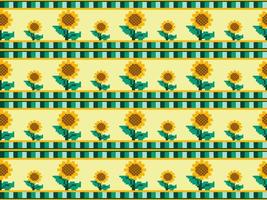 Sunflower plant pixel pattern on yellow background vector