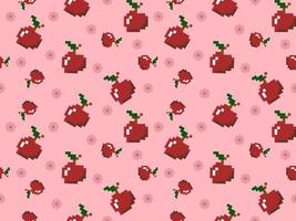 Red apple cartoon character seamless pattern on pink background vector