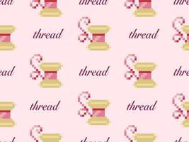 Sewing thread character seamless pattern on pink background.Pixel style vector